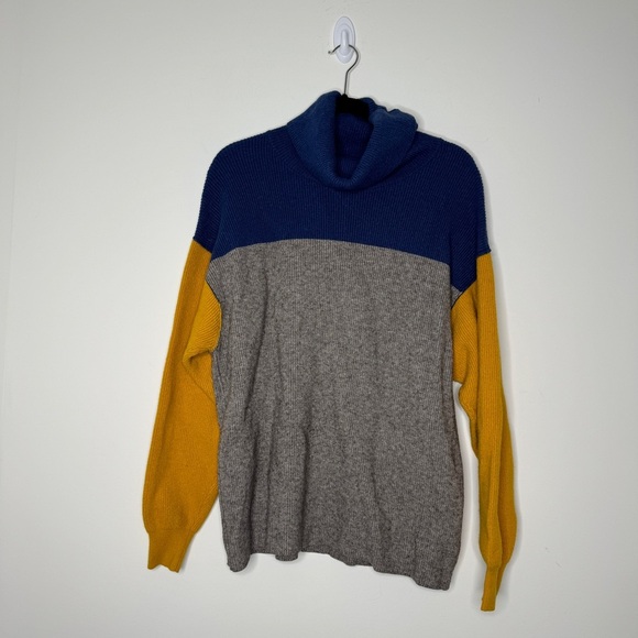 Free People Ribbed Colorblock Turtleneck Sweater - Blue, Gray, and Yellow S - Picture 2 of 10